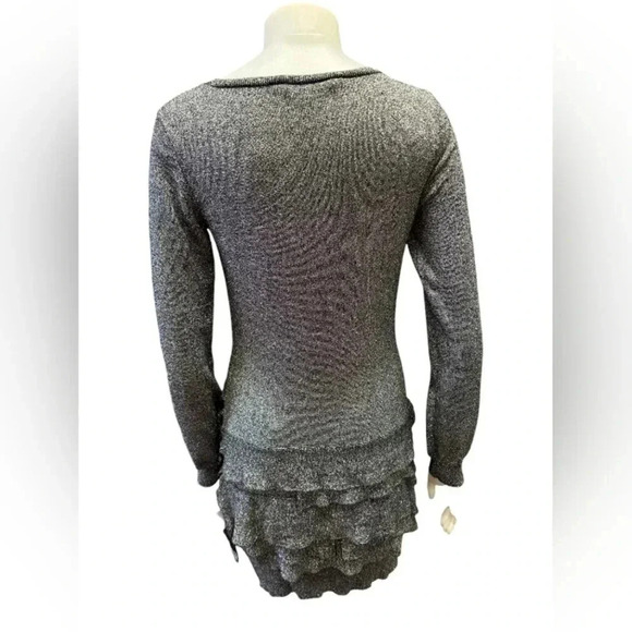 BCBG Mini  Ruffled Long Sleeve Metallic Dress Size Medium - Picture 3 of 8